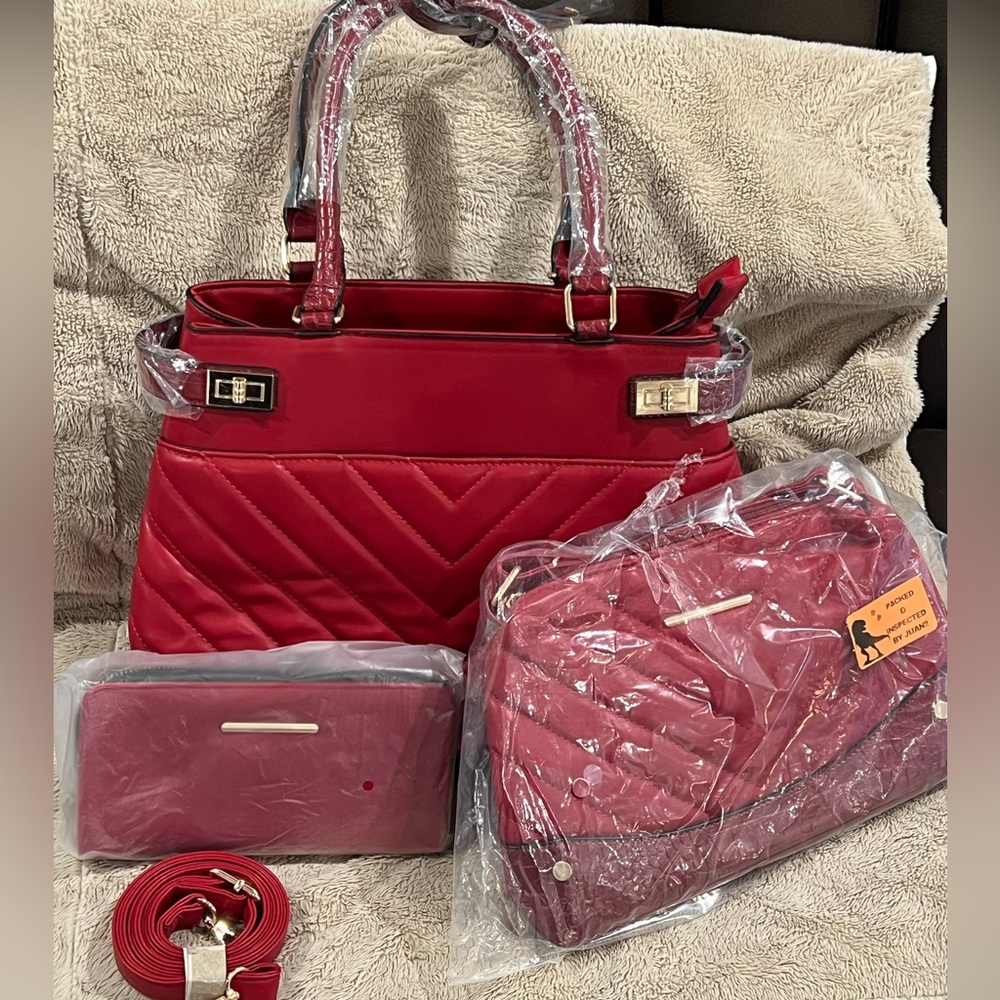 Vegan soft Red leather 3 piece set New
